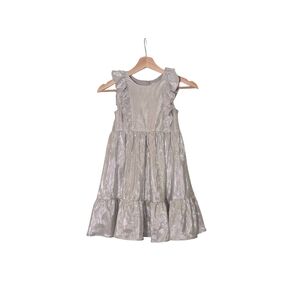 Tahari Metallic Silver Girl's Dress with Ruffle Accents, 7years